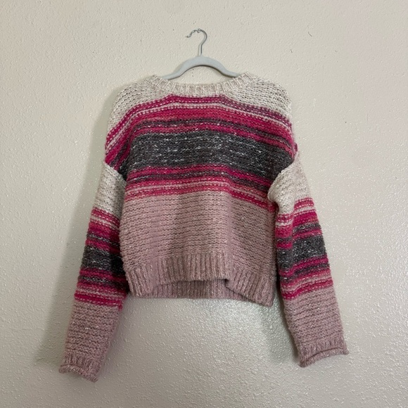 Pilcro Pink Stripe Crewneck Chunky Knit Pullover - Picture 2 of 8